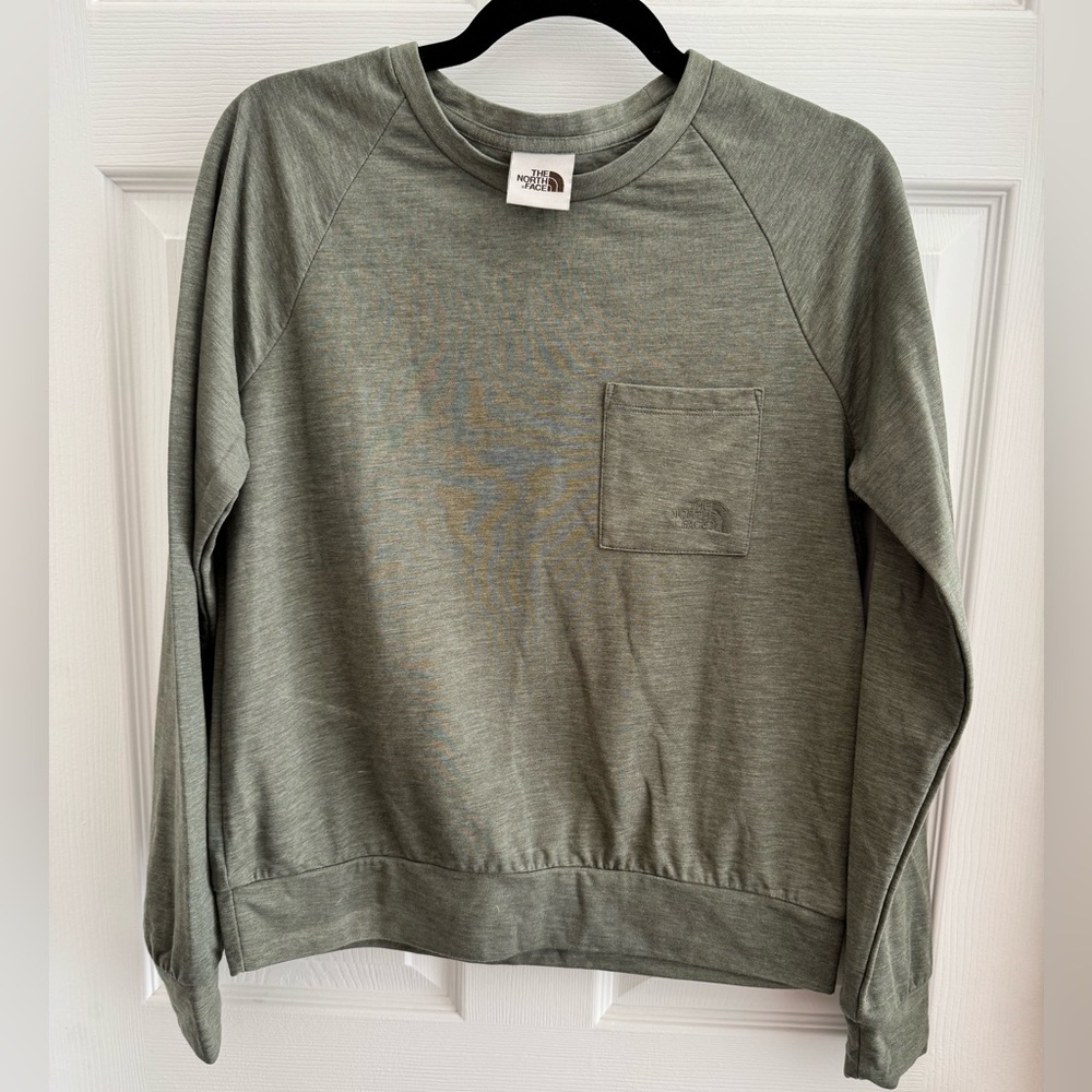The North Face Olive Green Crewneck Sweatshirt with Chest Pocket